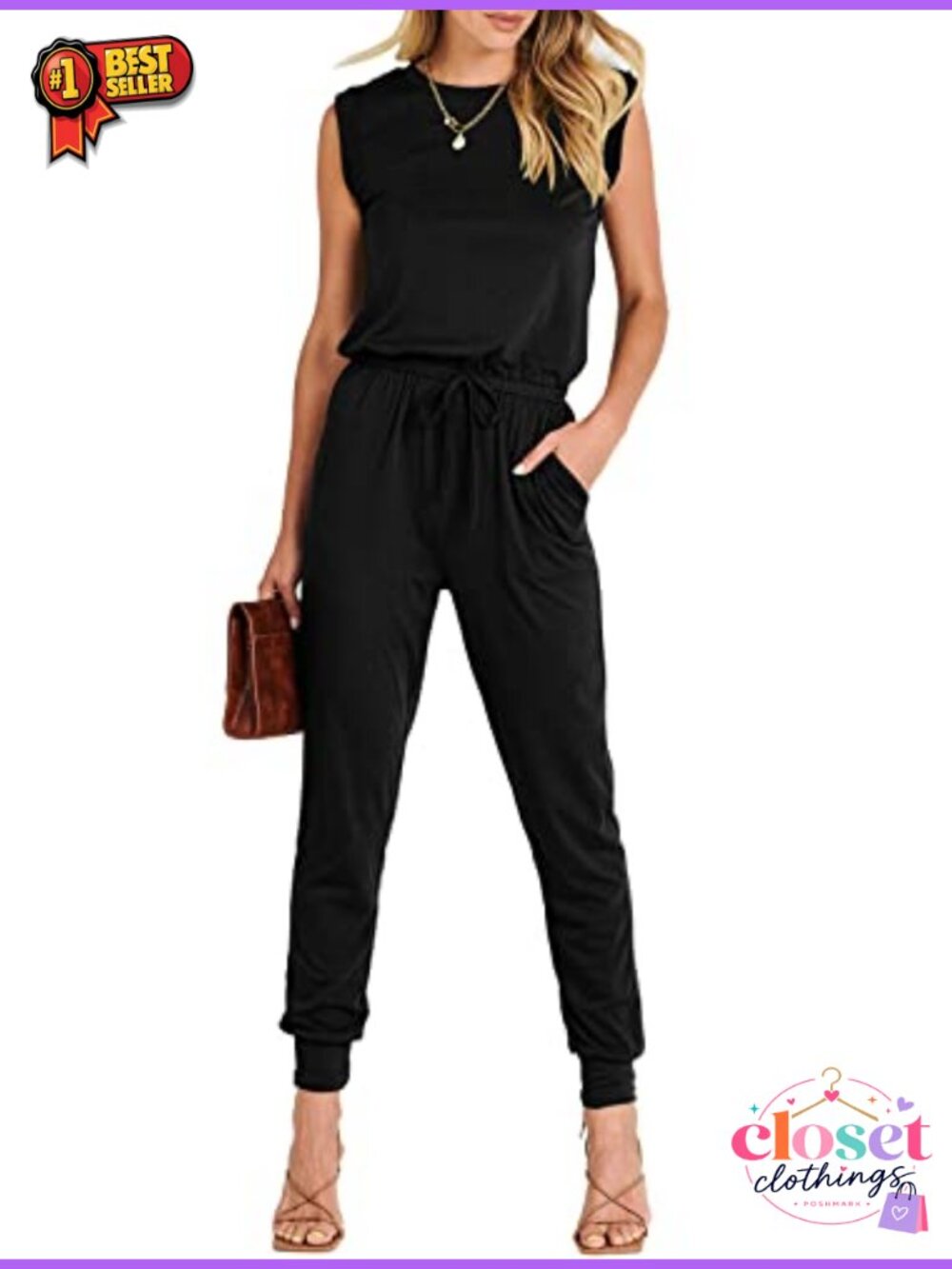 Sleeveless Crewneck Jumpsuit Stretchy One Piece Outfit Casual Romper